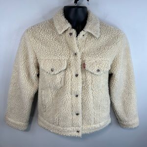 Levis Sherpa Trucker Jacket Ex Boyfriend All Over Sherpa Jacket Size Small Cream